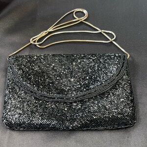 Vintage Black Beaded Cross Body Cocktail, Evening bag.